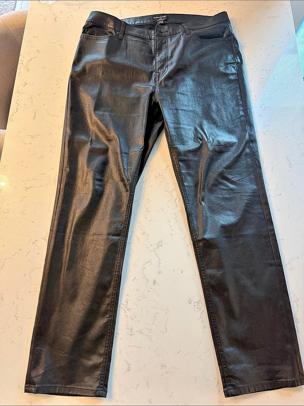 Banana Republic High-Rise Slim Coated Black Jeans Black Straight-Leg Pants slim